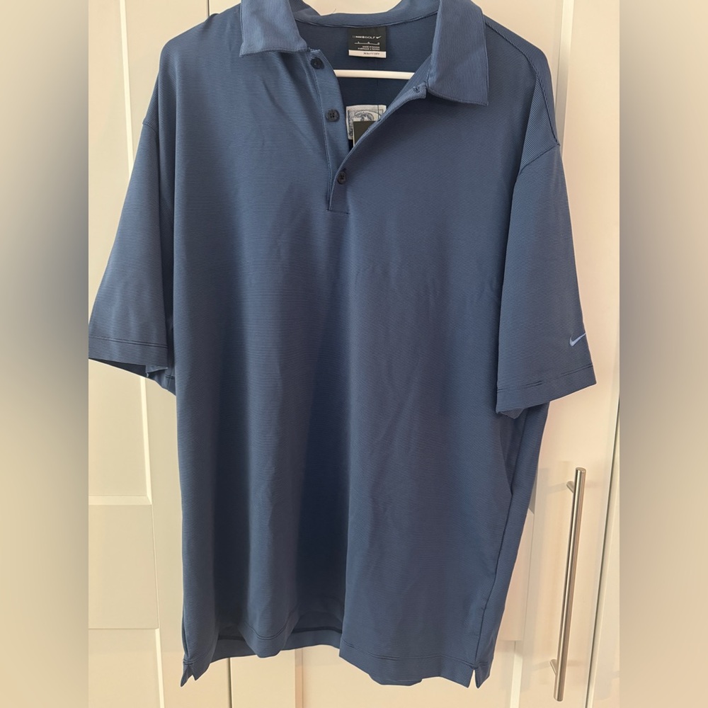 NWT Nike Men’s Large Golf Polo Navy/Light Blue Stripe Style 244586 DriFit Golf